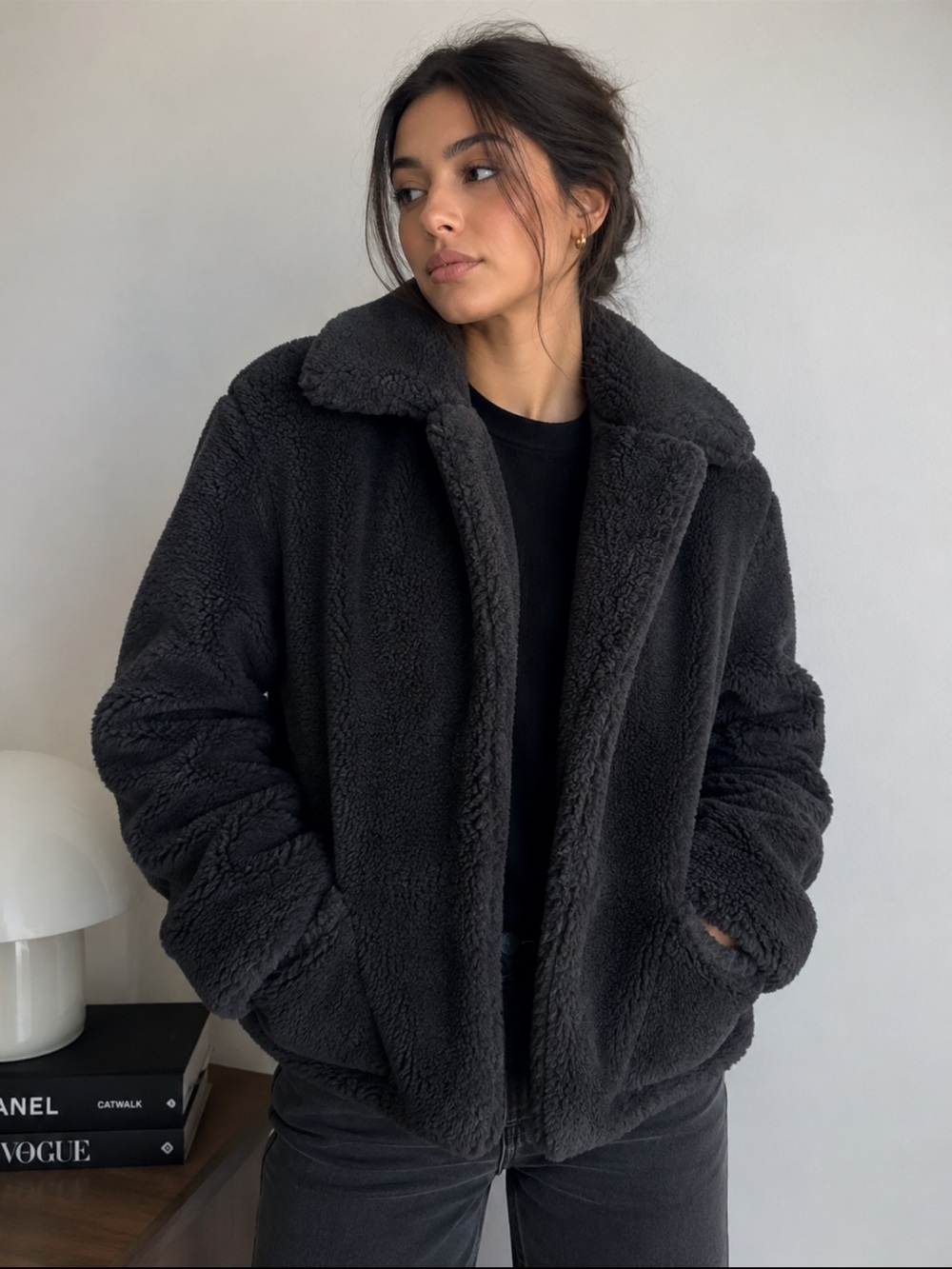 Zara Black Oversized Teddy Sherpa Fleece Jacket Small Cozy Winter Coat